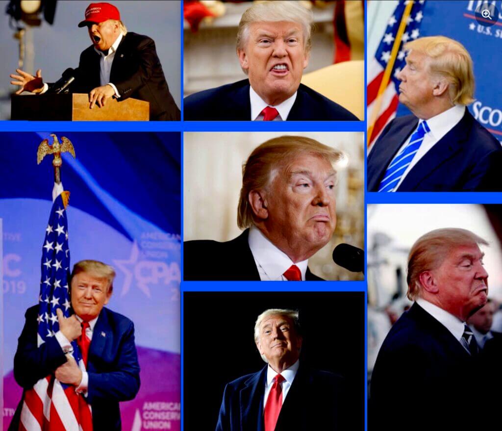 A series of photos showing the president of usa, donald trump.