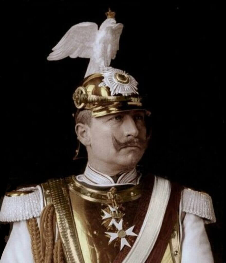 A man in gold and white uniform with a bird on his head.