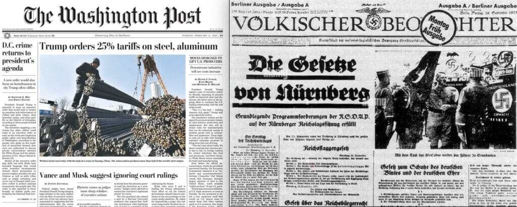 Two newspapers with a picture of the german flag.